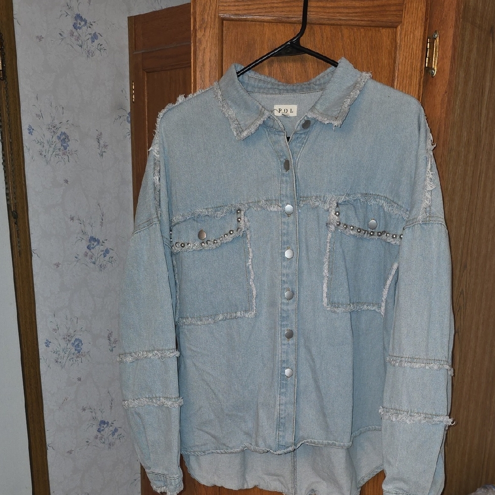 POL Light Blue Denim Jacket with Stud Accents